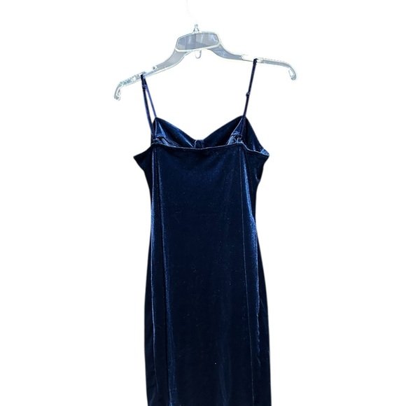 Ambiance Navy Blue Velvet Bodycon Dress | Spaghetti Strap Date Night Dress - Picture 6 of 9